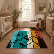 colorful retro mountain sunset abstract area rug, full pattern view