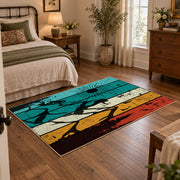 colorful retro mountain sunset abstract area rug, soft surface detail