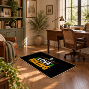 black gold love hiking typography area rug, complete product view