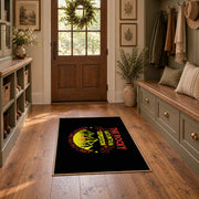 black rocky mountain expedition adventure area rug, front room mockup