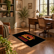 black orange vintage logger mountain area rug, complete product view
