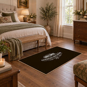 brown white wilderness mountain quote area rug, cozy home setting