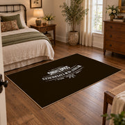 brown white wilderness mountain quote area rug, soft surface detail