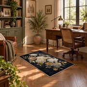 charcoal ivory peony botanical floral area rug, complete product view