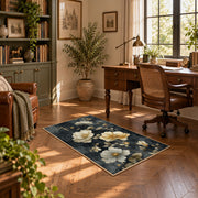 charcoal cream rose vintage botanical area rug, complete product view