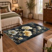 charcoal cream rose vintage botanical area rug, soft surface detail
