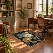 charcoal cream garden rose floral area rug, complete product view