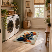 cream blue orange modern botanical abstract area rug, featured room view
