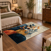 teal orange modern botanical geometric area rug, soft surface detail