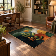 dark green moody botanical circles abstract area rug, soft surface detail