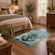 turquoise coastal anchor ship wheel nautical area rug, cozy home setting