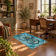 turquoise vintage anchor compass ship wheel nautical area rug, complete product view