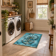 turquoise vintage anchor compass ship wheel nautical area rug, wide interior view