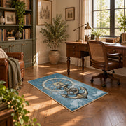 blue coastal ship wheel anchor nautical area rug, complete product view