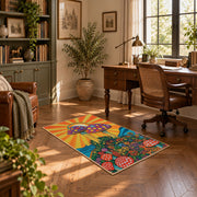 orange colorful polka dot mushroom psychedelic area rug, complete product view