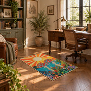 orange teal spotted mushroom sunburst retro area rug, complete product view