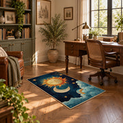 navy celestial sun moon stars mystical area rug, complete product view