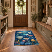 blue colorful solar system planets cosmic area rug, featured room view