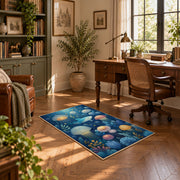 blue colorful solar system planets cosmic area rug, complete product view