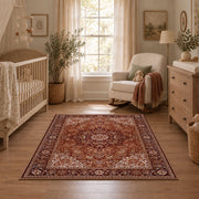 rust brown Persian medallion traditional vintage area rug, full pattern view