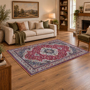 burgundy ivory Persian medallion traditional area rug, featured room view