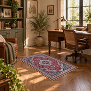 burgundy ivory Persian medallion traditional area rug, complete product view