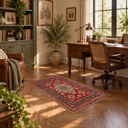 red navy Persian floral medallion traditional area rug, complete product view