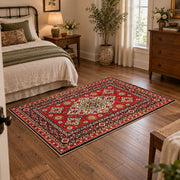 red navy Persian floral medallion traditional area rug, full pattern view