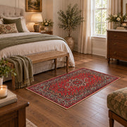 crimson Persian floral traditional vintage area rug, complete product view