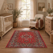 crimson Persian floral traditional vintage area rug, full pattern view