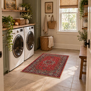 crimson Persian floral traditional vintage area rug, design detail view