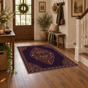 purple Persian medallion traditional ornate area rug, featured room view