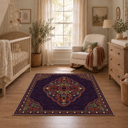 purple Persian medallion traditional ornate area rug, full pattern view