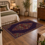 purple Persian medallion traditional ornate area rug, soft surface detail