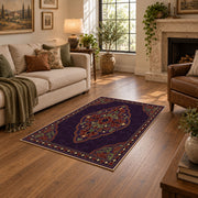 purple Persian medallion traditional ornate area rug, design detail view