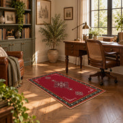 red nomadic medallion minimalist traditional area rug, complete product view