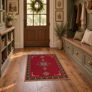 red nomadic medallion minimalist traditional area rug, front room mockup