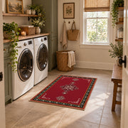 red nomadic medallion minimalist traditional area rug, wide interior view