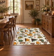 cream colorful camping gear pattern outdoor area rug, front room mockup