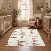 cream minimalist mountain camping sketch area rug, full pattern view