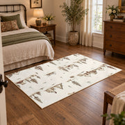 cream minimalist mountain camping sketch area rug, soft surface detail