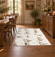 cream minimalist mountain camping sketch area rug, front room mockup
