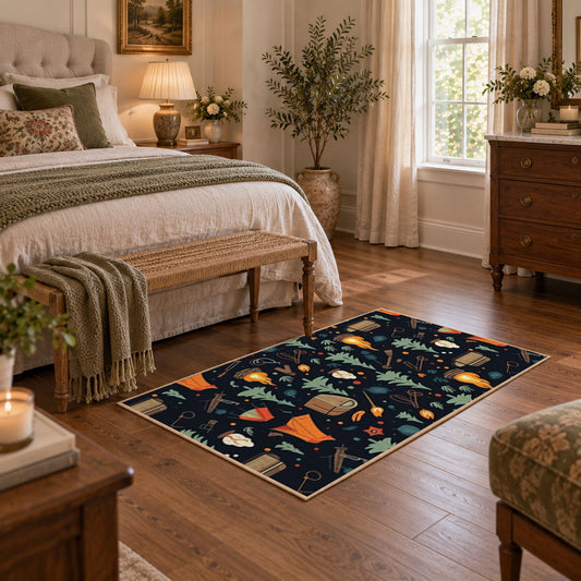 navy campfire outdoor gear camping area rug, featured room view