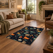 navy campfire outdoor gear camping area rug, cozy home setting