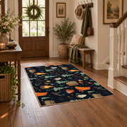navy campfire outdoor gear camping area rug, close decorative detail