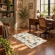 cream woodland forest camping pattern area rug, complete product view