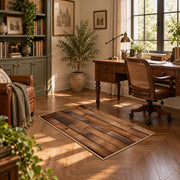 brown rustic wood plank farmhouse area rug, complete product view