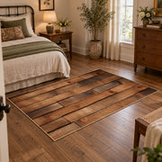brown rustic wood plank farmhouse area rug, full pattern view