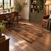 brown rustic wood plank farmhouse area rug, soft surface detail