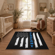 black white blue stripe American flag patriotic area rug, featured room view